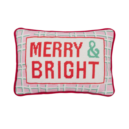 Merry & Bright Embroidered Needlepoint Pillow