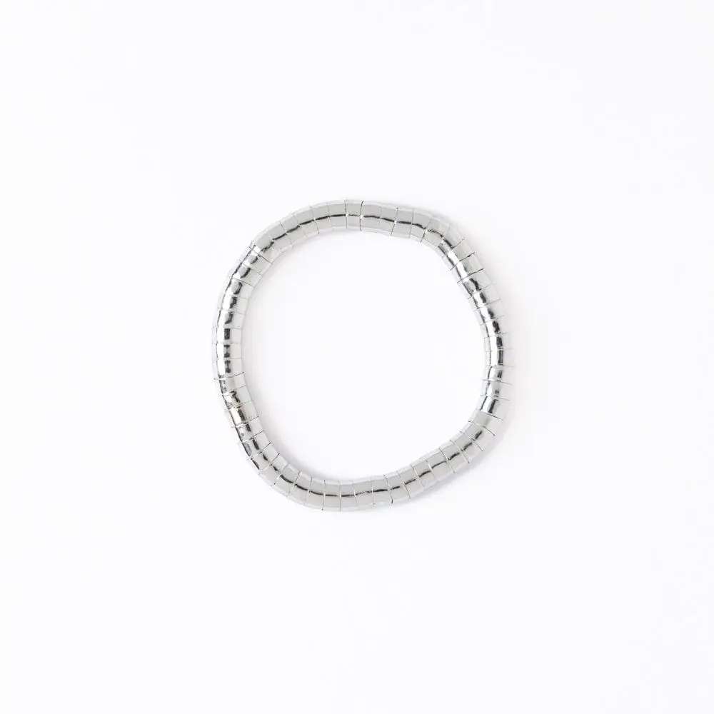Lucille Round Bead Stretch Bracelet Silver