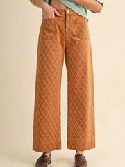 Sand Beige Diamond Quilted Wide Leg Pants