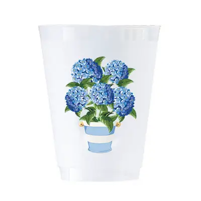 Hydrangeas Striped Pot | 16 oz Shatterproof Cups | Set of 8