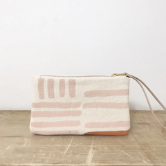 Dusty Pink Grid Wristlet Zipper Bag