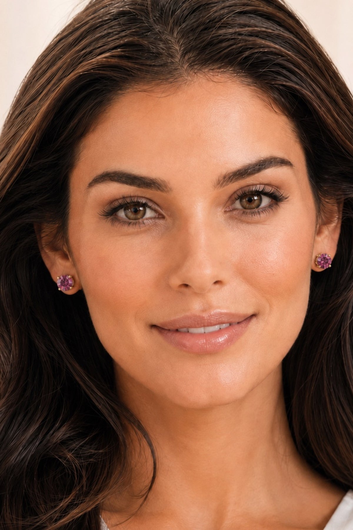 Iridescent Coral Sparkle Stud Earrings worn