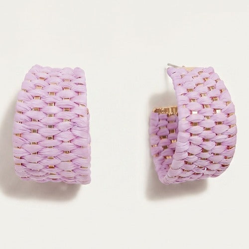 Lavender Woven Raffia Wide Hoop Earrings, colour swatch close-up