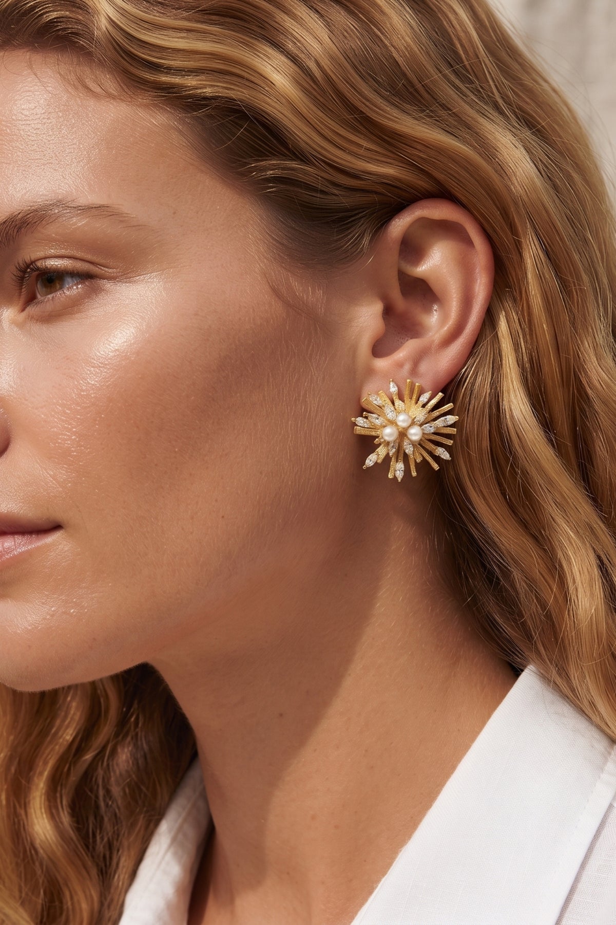Sunburst Earrings worn