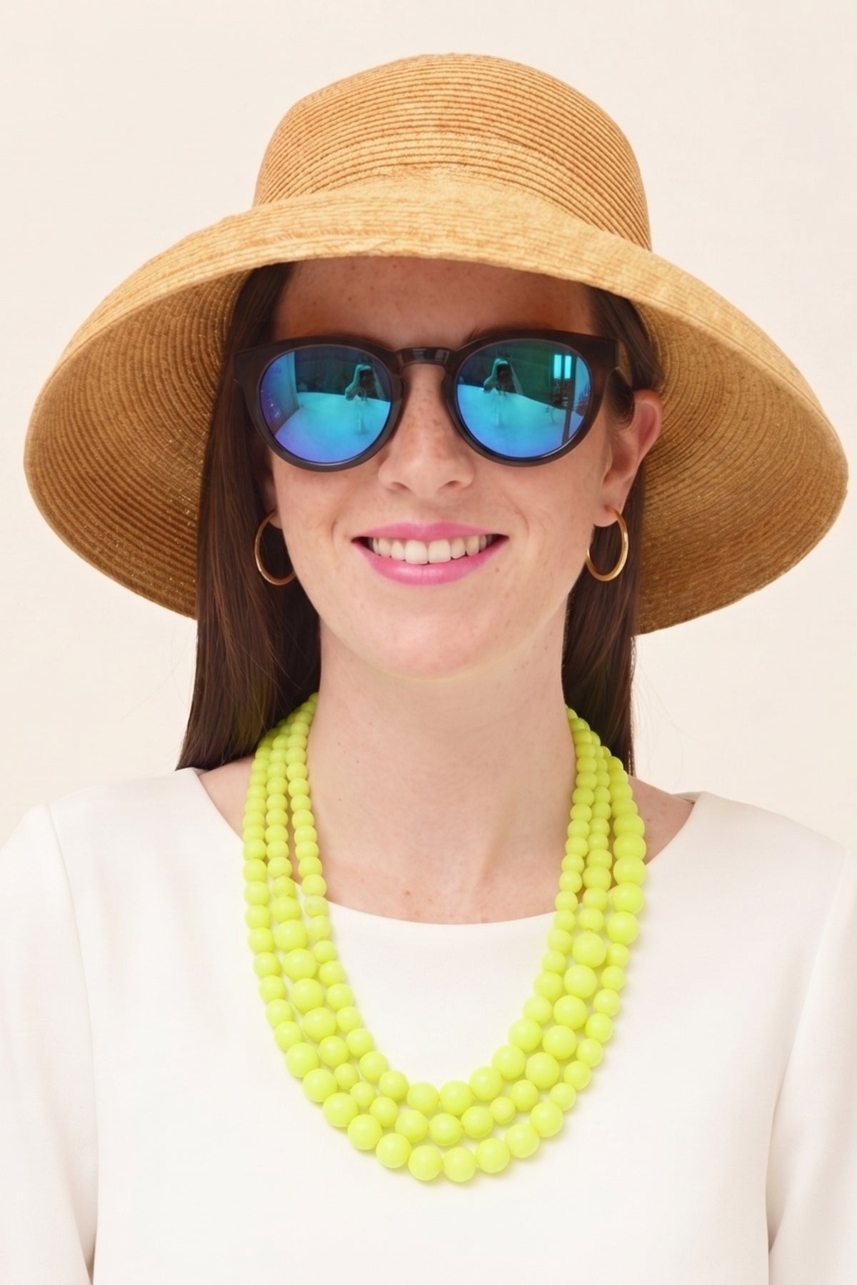 Neon Yellow Winnie Triple-Strand Beaded Necklace worn