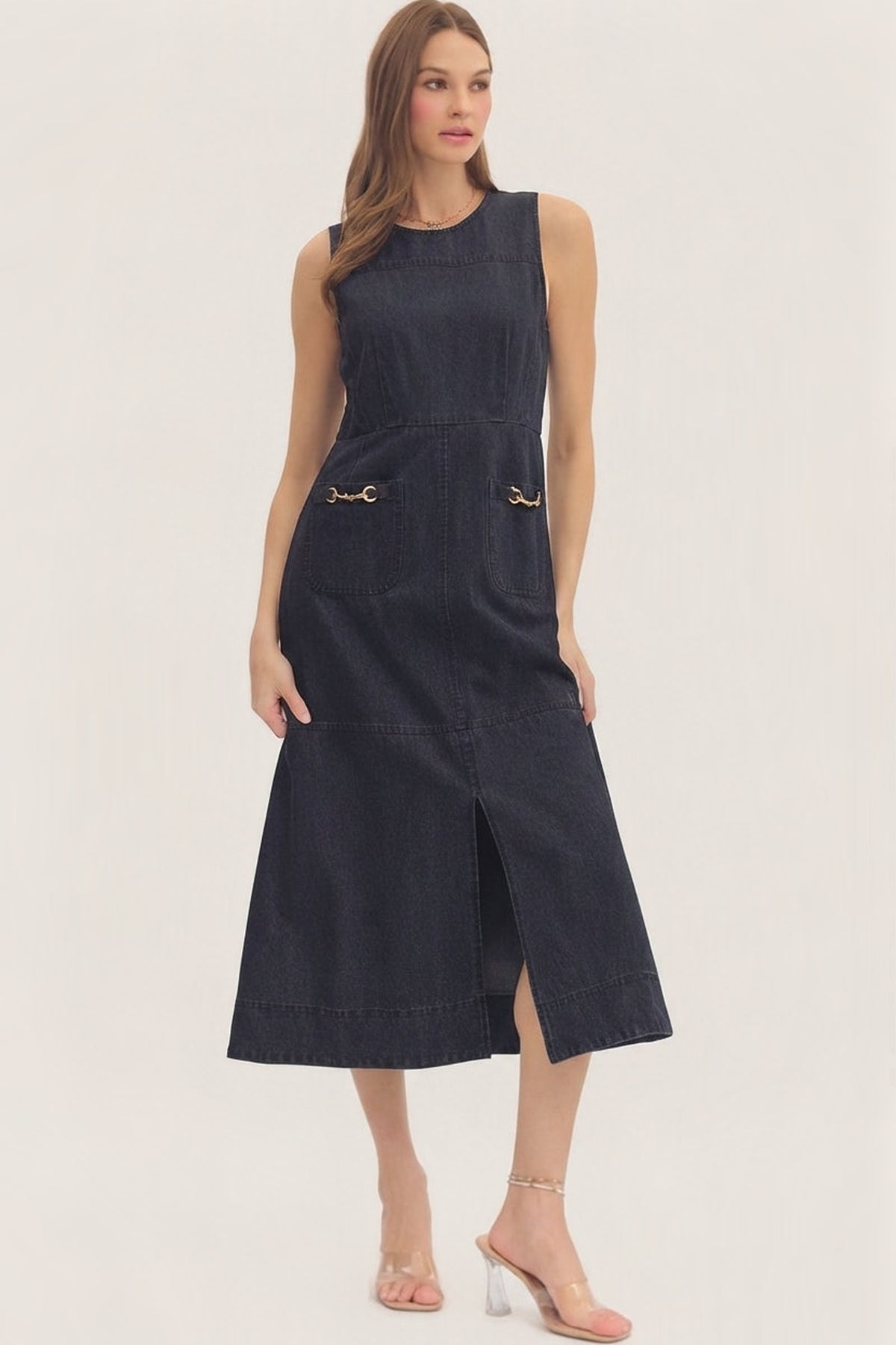 The Equestrian Dark Denim Midi Dress