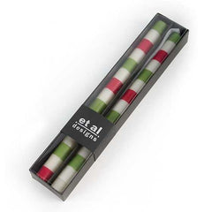 Red and Green Stripe Dinner Taper Candles Set of 2