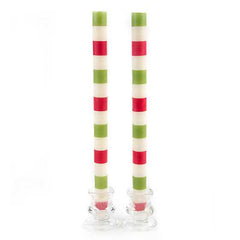 Red and Green Stripe Dinner Taper Candles Set of 2