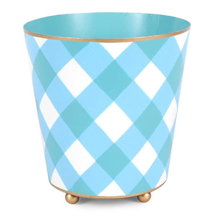 Turquoise Gingham 6” Round Cachepot