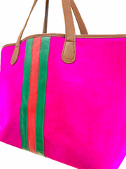Hot Pink Authentic Natural Hyde Stripe Carry-all Tote