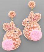 Pink Beaded Cottontail Earrings