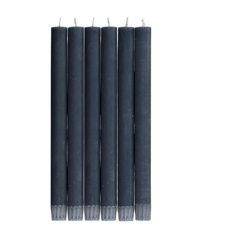 New England Grey Solid Taper Dinner Candles, Mixed Pack of 6