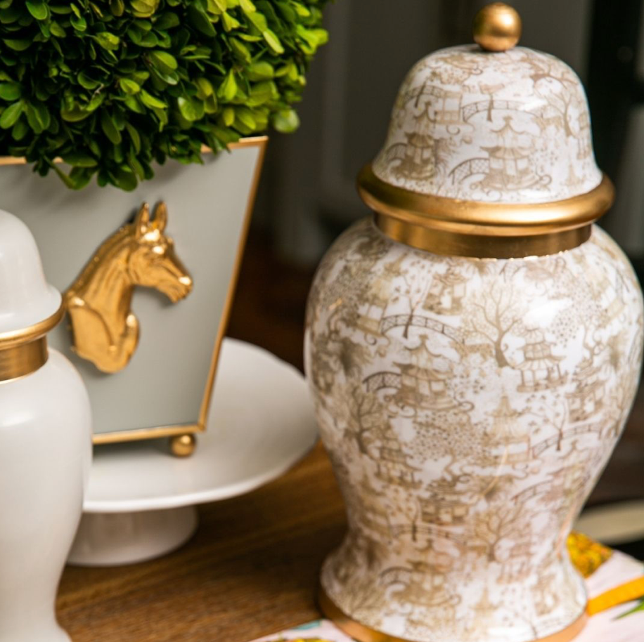 Garden Party Taupe Ginger Jar – Vivid Hue Home