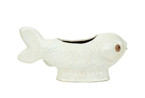 White Fish 19" Ceramic Planter