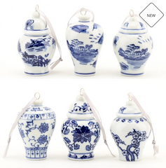 Blue & White Chinoiserie Ginger Jar 3" Ornaments, Set of 6