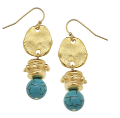 Handcast Gold with Genuine Turquoise Earrings