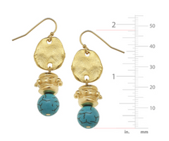 Handcast Gold with Genuine Turquoise Earrings