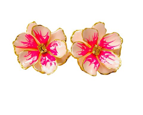 The Pink Reef Blush Pink Large Hand Painted Jewel Box Floral Earrings