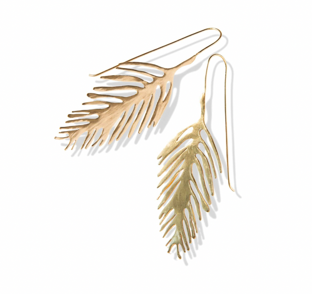 Brass Palm Leaf Drop Earrings
