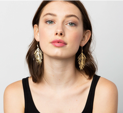 Brass Palm Leaf Drop Earrings