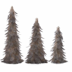 Set of 3 Black & White Speckled Wispy Feather Cone Trees