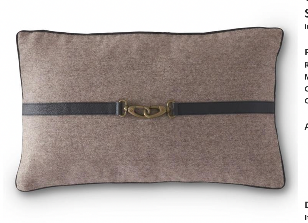 Square Wool Pillow with Leather and Brass Accents