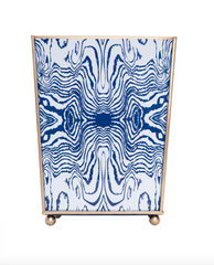 Blue Faux Bois Enameled Wastebasket