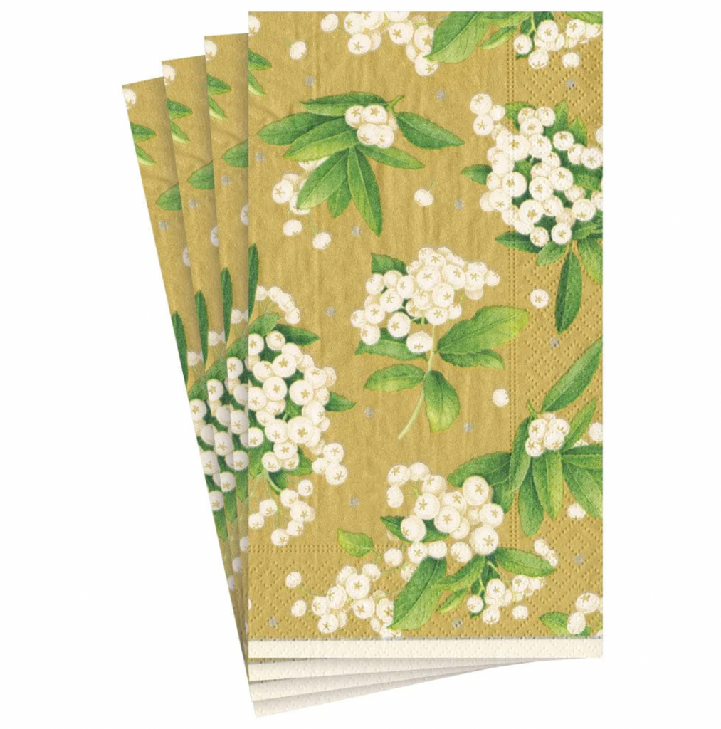 Christmas Berry Paper Guest Towel Napkins in Gold & White - 15 Per Package