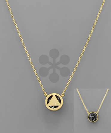Black and Satin Gold Circle with Diamond Shape Necklace