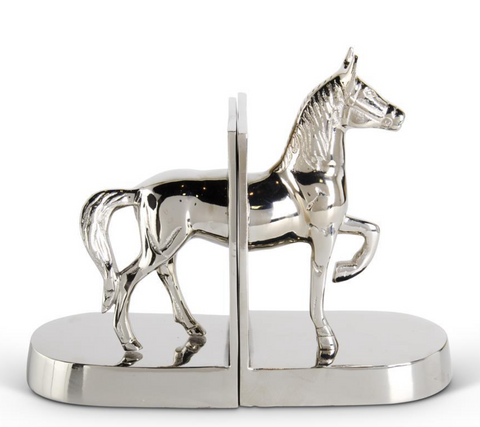 Silver Horse Book Ends 10" Polished Silver