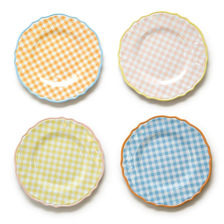S/4 GINGHAM GARDEN MELAMINE DESSERT PLATES INCLUDES 4 COLORS