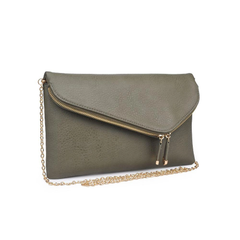 Stella Olive Asymmetrical Front Flap Clutch