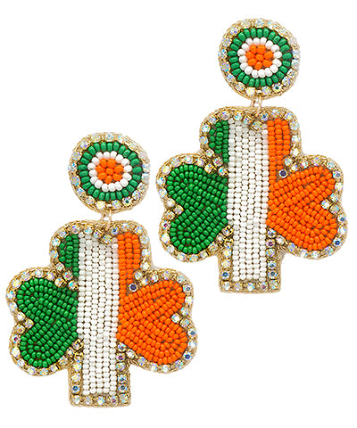 Irish Shamrock Earrings Green White Orange
