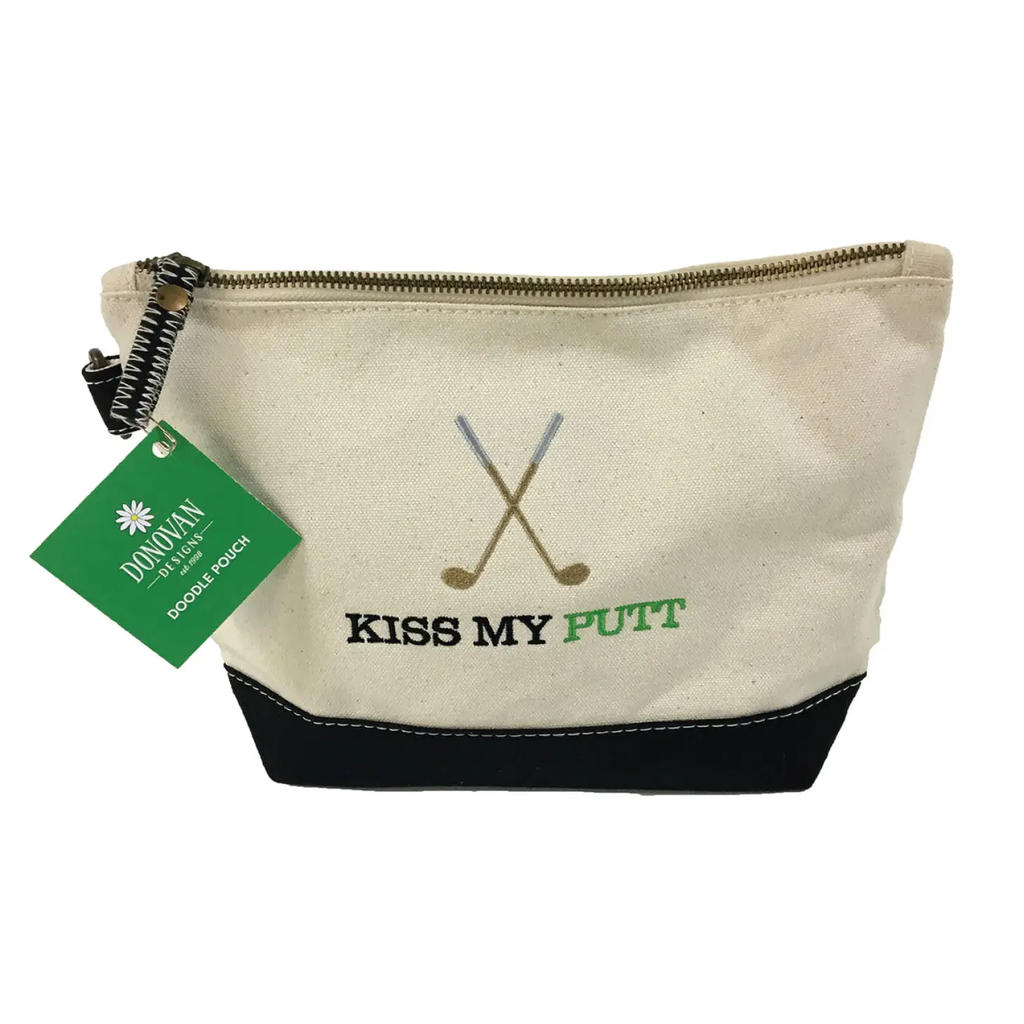 Kiss My Putt Embroidered Doodle Pouch / Canvas Zip