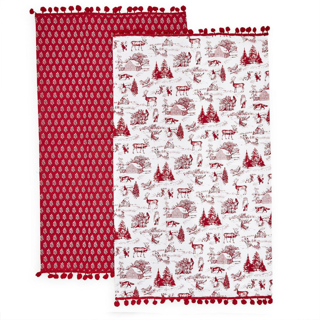 Chinoiserie Jungle Botanical Toile Tea Towel, Red, White