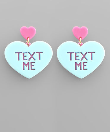 Blue Text Me Valentine Earrings