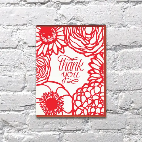 Thank You Red Flowers Greeting Card