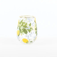 Lemon Floral Stemless Wine Glass
