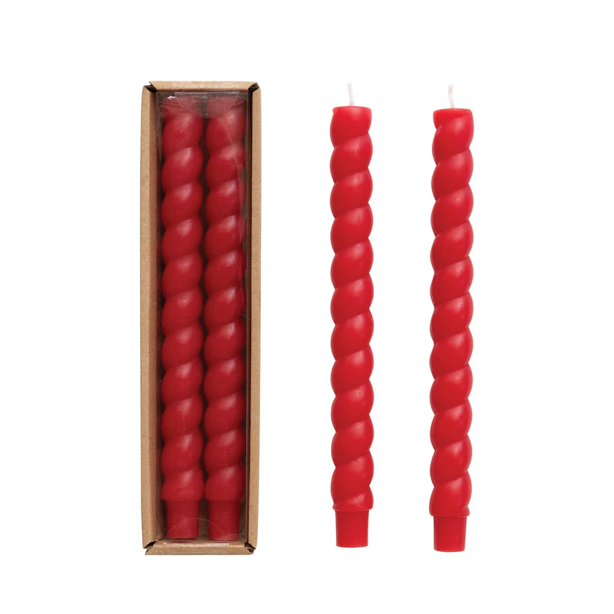 Red Twisted Taper Candle in Box 10"H, Set of 2