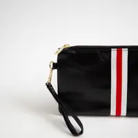 Preppy Stripe Zipper Clutch: Black with Red White Stripe