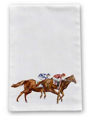 Neck and Neck Horses Racing Derby Tea Towel