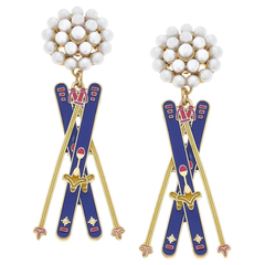 Aspen Ski Pearl Cluster Enamel Earrings