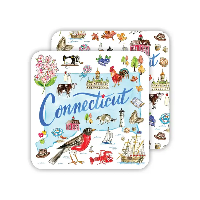 Connecticut Handpainted Icons Paper Coaster
