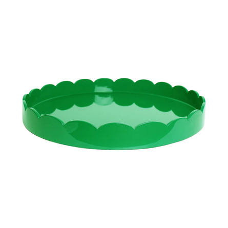 LEAF GREEN STRAIGHT SIDED ROUND LARGE LACQUERED SCALLOP TRAY
