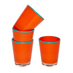 Small Orange & Turquoise 9oz Glass - Set of 4