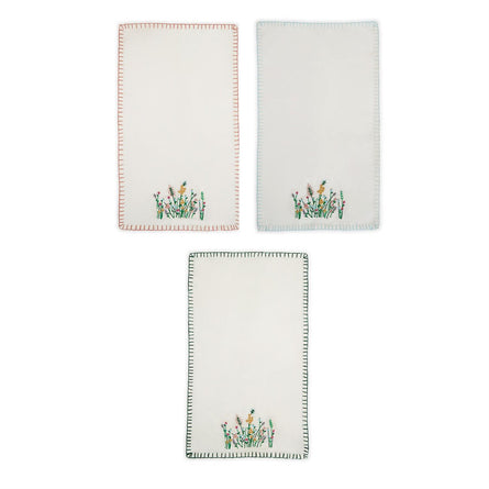 Wild Flowers Dish Towel with Hand-Embroidered Accents and Whipstitch Border (3 choices)